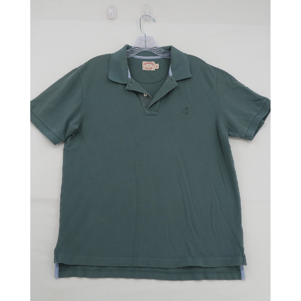 Brooks Brothers Mens Large Green Short Sleeve Pique Cotton Polo Shirt Logo